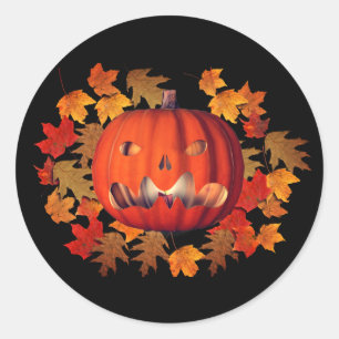 Sticker Rond Citrouille Jack-o'-lantern Halloween Cute