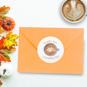 Sticker Rond Citrouille Latte Aquarelle Citrouille Spice