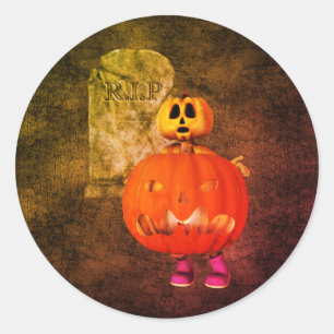 Sticker Rond Citrouille Man Tombstone Halloween