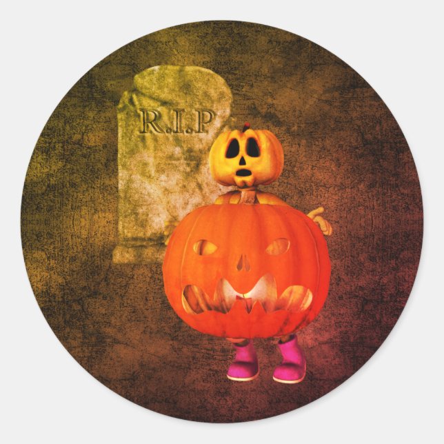 Sticker Rond Citrouille Man Tombstone Halloween (Devant)