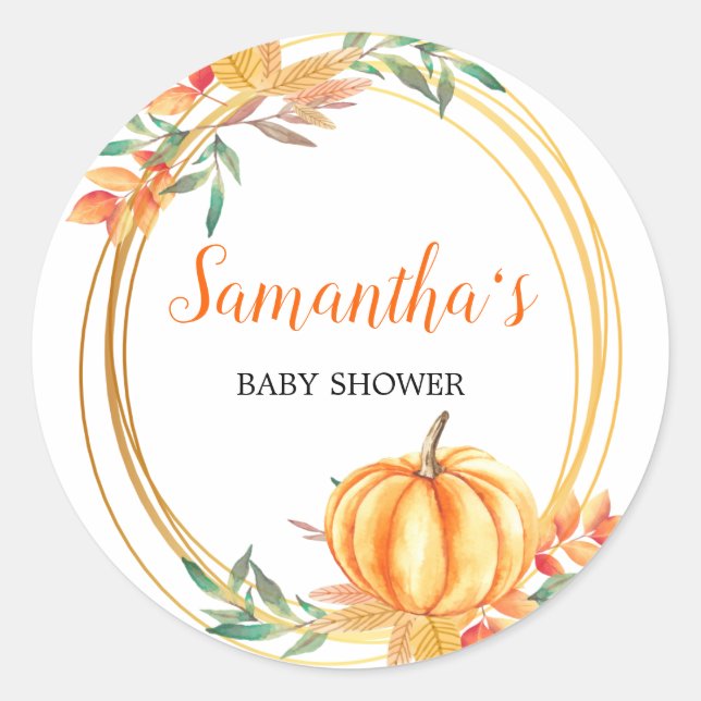 Sticker Rond Citrouille Orange Baby shower Feuilles automnales (Devant)