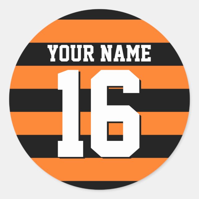 Sticker Rond Citrouille Orange Black Team Jersey Preppy Stripe (Devant)