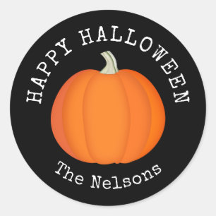 Sticker Rond Citrouille Orange et Black Happy Halloween