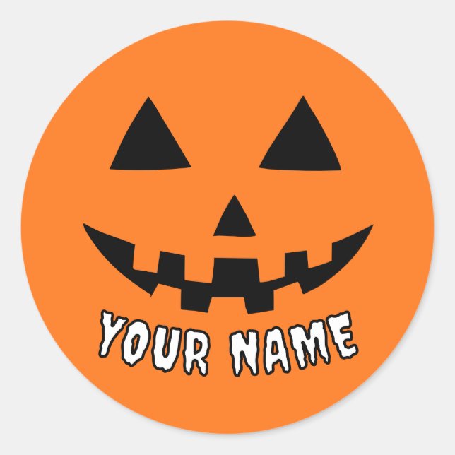 Sticker Rond Citrouille orange personnalisé Halloween Votre Nom (Devant)