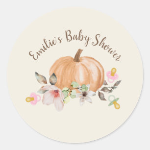 Sticker Rond Citrouille Pacifique Baby shower d'automne floral