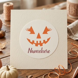 Sticker Rond Citrouille personnalisée Jack O Lantern Halloween