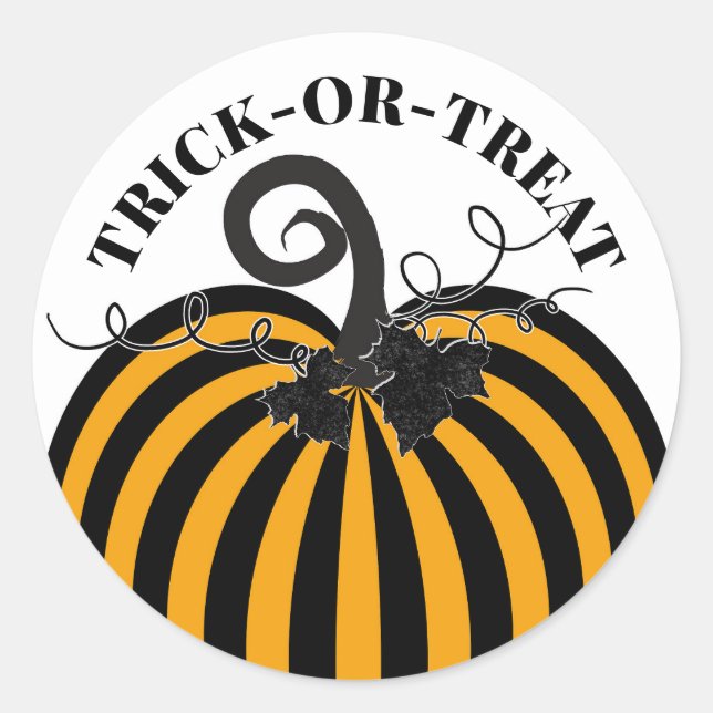 Sticker Rond Citrouille rayée noire et orange Fête d'Halloween (Devant)