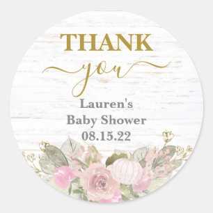 Sticker rond Citrouille rose Baby shower classique