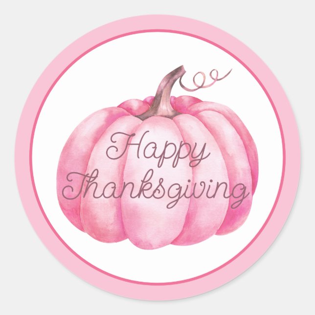 Sticker Rond Citrouille rose bon thanksgiving (Devant)