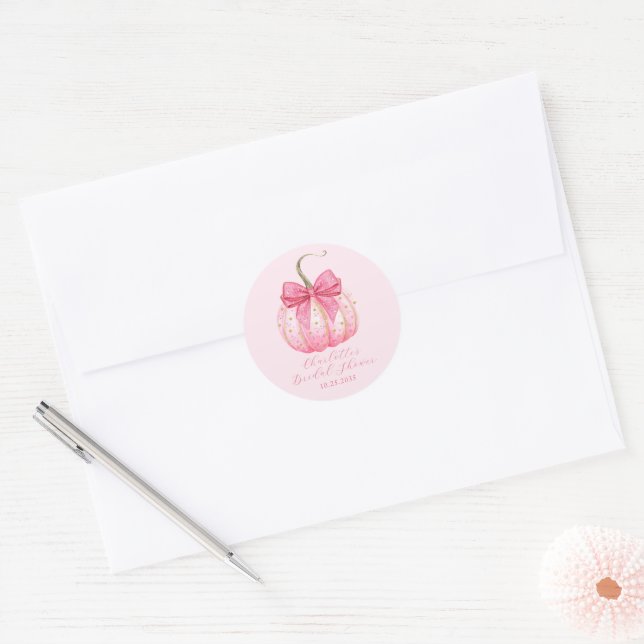 Sticker Rond Citrouille rose Bow Fête des mariées personnalisée (Enveloppe)