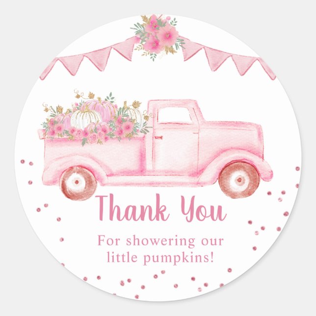 Sticker Rond Citrouille rose Camion Twin Merci (Devant)