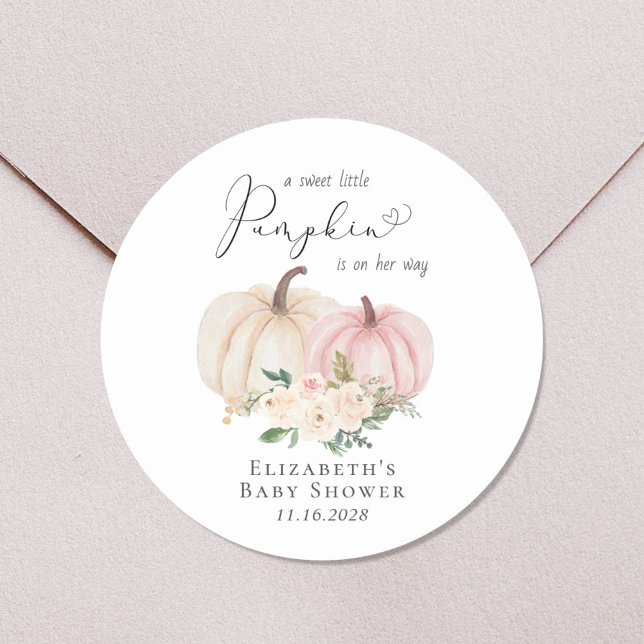 Sticker Rond Citrouille rose Floral Aquarelle Bébé Fille Douche (Créateur téléchargé)