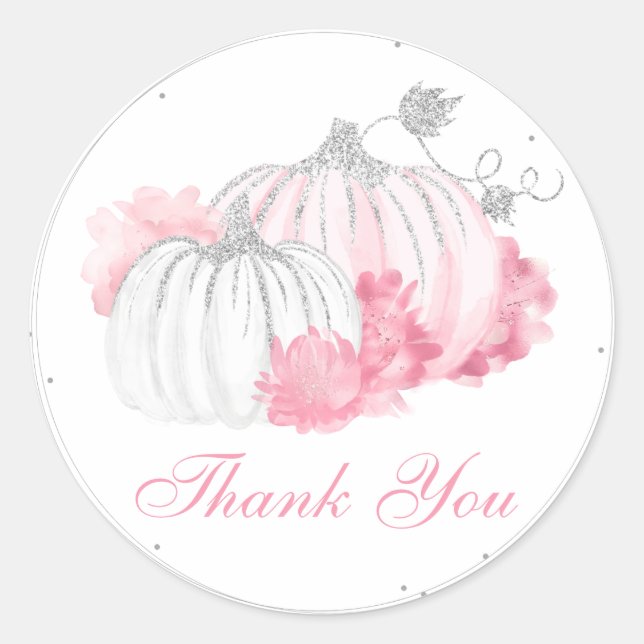 Sticker Rond Citrouille rose Floral Baby Girl Douche Merci (Devant)
