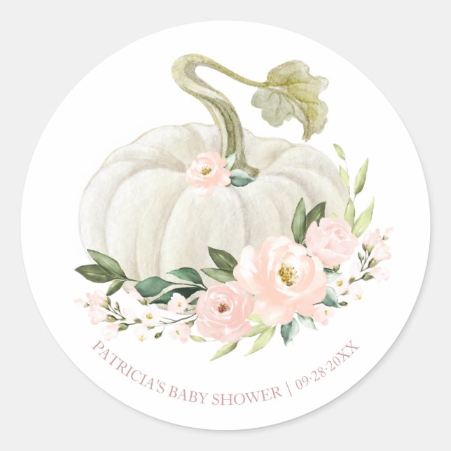 Sticker Rond Citrouille rose Floral Baby shower d'automne Class (Devant)