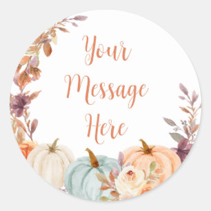 Sticker Rond Citrouille Rustique Floral Votre Message Ici Stick