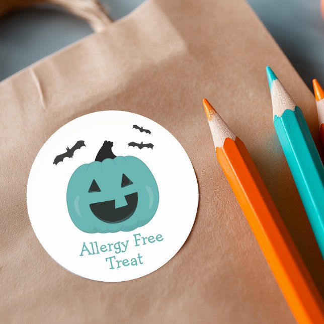 Sticker Rond Citrouille sarcelle sans allergène (Teal Pumpkin Allergy Free Treat Stickers)