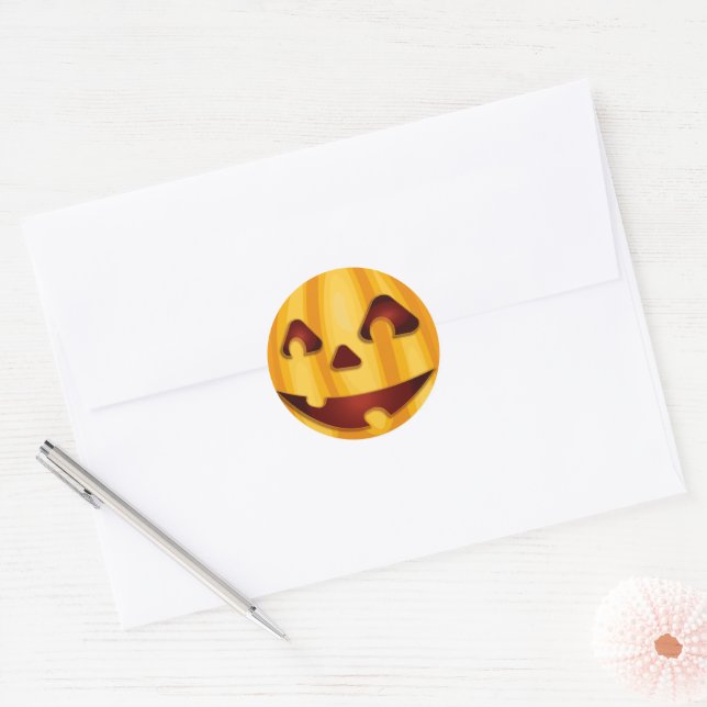 Sticker Rond Citrouille sculpté souriant design Halloween (Enveloppe)