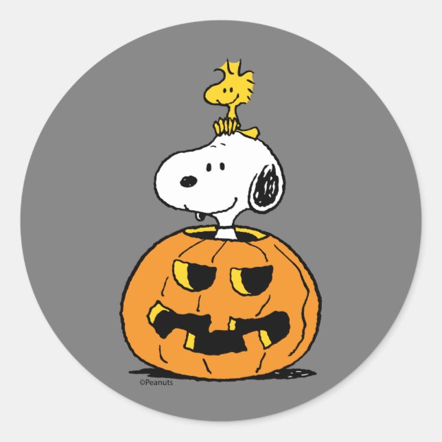 Sticker Rond Citrouille Snoopy & Woodstock (Devant)