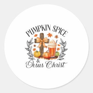 Sticker Rond Citrouille Spice Et Jésus-Christ Croix Citrouille