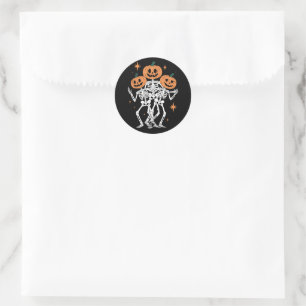 Sticker Rond Citrouille Squelette Halloween Citrouille Saison S