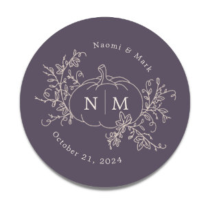 Sticker Rond Citrouille Vines Monogramme Mariage
