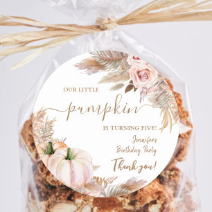 Sticker Rond Citrouille Watercolor Boho Girls Automne 5e annive