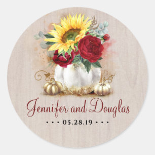 Sticker Rond Citrouilles blanc et or tournesols Bourgogne autom