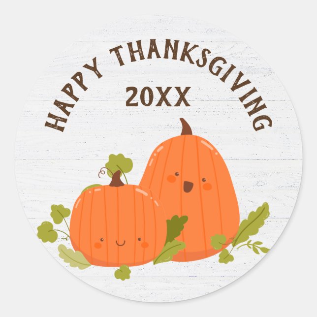 Sticker Rond Citrouilles bons thanksgivings Sur Bois (Devant)