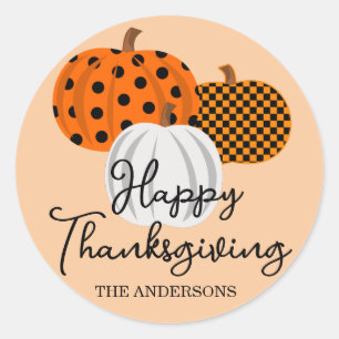 Sticker Rond Citrouilles d'automne Bon thanksgiving personnalis