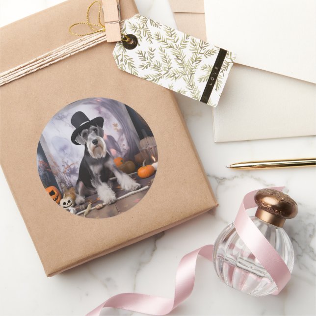 Sticker Rond Citrouilles de Schnauzer miniature Halloween (Cadeaux)