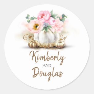 Sticker Rond Citrouilles d'or et Mariage de automne de fleurs r