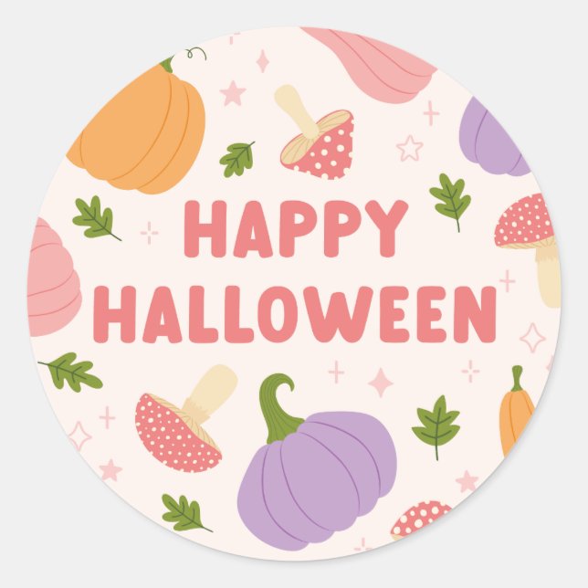 Sticker Rond Citrouilles et champignons d'Halloween (Devant)