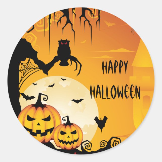 Sticker Rond Citrouilles et Pleines lunes d'Halloween effrayant (Devant)