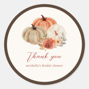 Sticker Rond Citrouilles Fleurs d'Automne Élégant Remerciement 