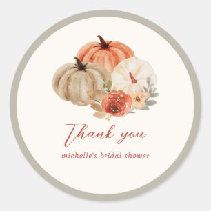 Sticker Rond Citrouilles Fleurs d'Automne Élégant Remerciement