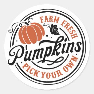 Sticker Rond Citrouilles Fraîches De La Ferme, Choisissez-Vous