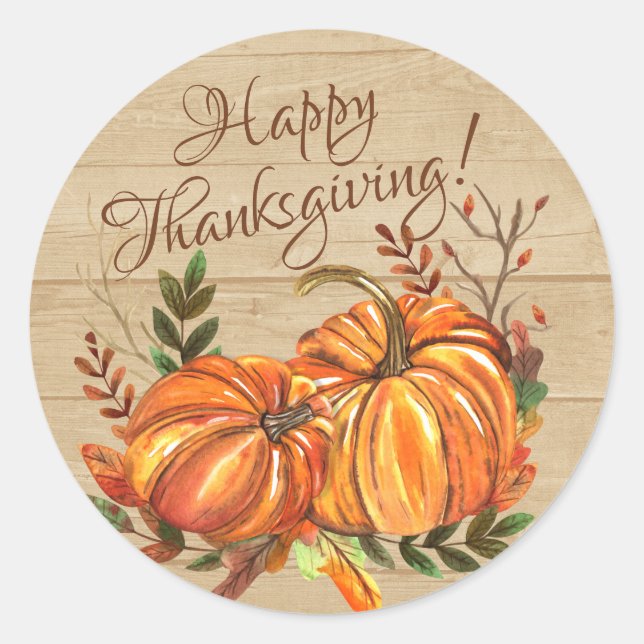 Sticker Rond Citrouilles rustiques de Thanksgiving (Devant)