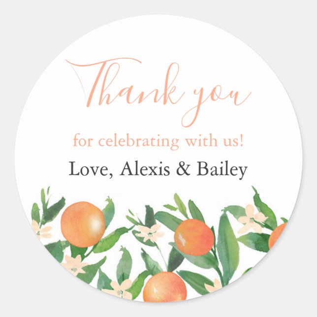 Sticker Rond Citrus Charcoal Wedding Favoriser le Merci (Devant)