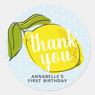 Sticker Rond Citrus citron 1er anniversaire Merci bleu