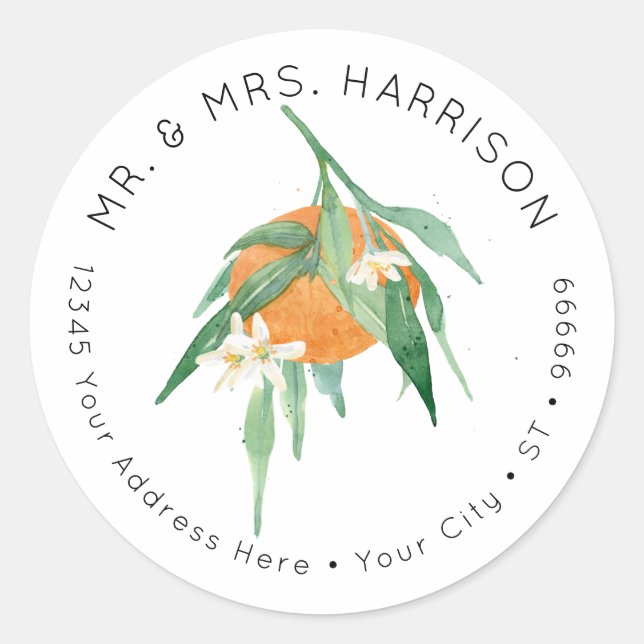Sticker Rond Citrus Cutie Orange Floral Green Adresse (Devant)