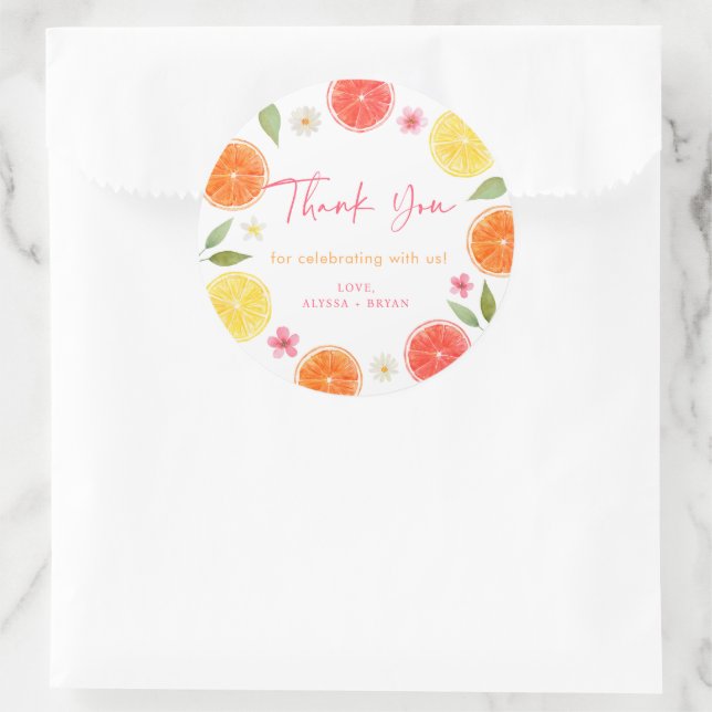Sticker Rond Citrus Floral Citron Fête des mariées orange (Sac)