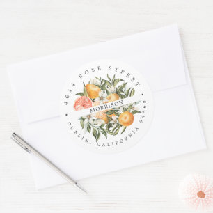 Sticker Rond Citrus Orchard Boho Botanical Return Adresse