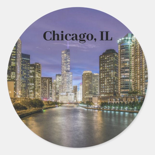 Sticker Rond City Lights, Chicago, IL (Devant)