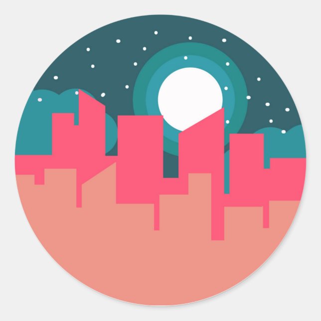 Sticker Rond City Skyline Night (Devant)