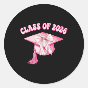 Sticker Rond Cl de 2026 Rose Coquette Bow Casquette Senior 2026