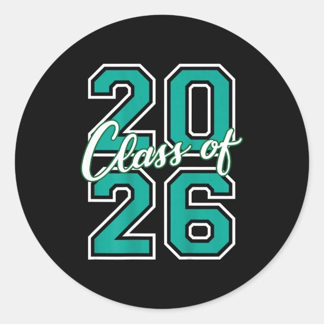 Sticker Rond Cl Of 2026 Graduation Varsity Teal And White On Th (Devant)