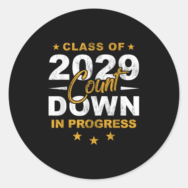 Sticker Rond Cl Of 2029 Count Down Graduating Fun First Day 8th (Devant)