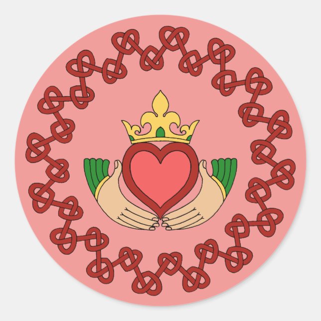 Sticker Rond Claddagh et Red Knotwork sur rose (Devant)