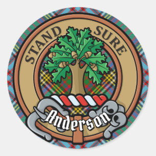 Sticker Rond Clan Anderson Crest sur Tartan
