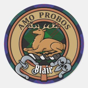 Sticker Rond Clan Blair Crest sur Tartan